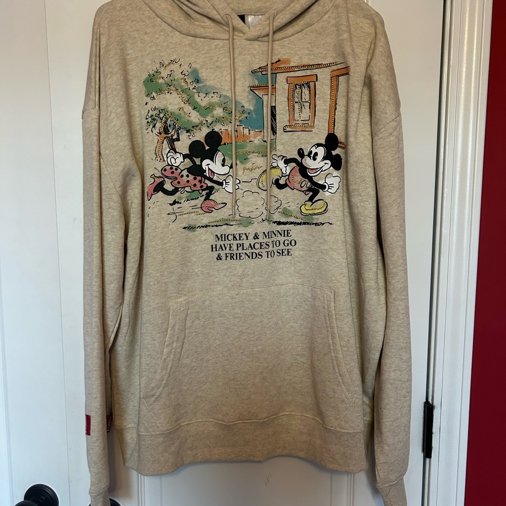 Disney Beige Mickey & Minnie Hoodie XL NEW